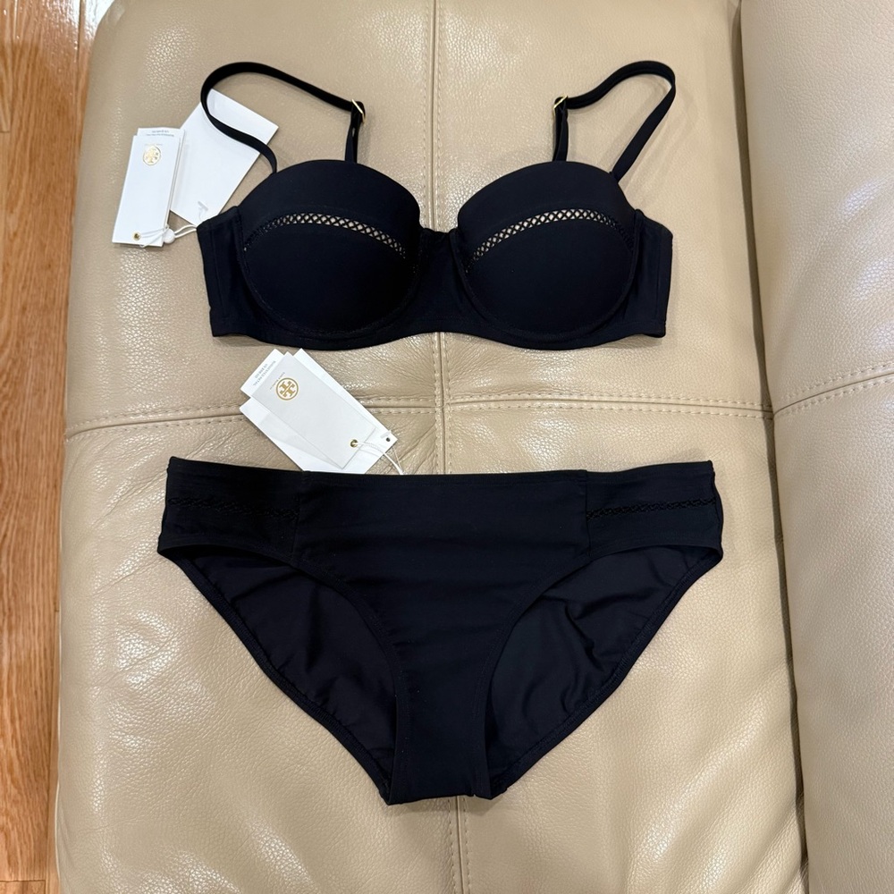 NWT - TORY BURCH Black Lattice Bikini Set - Top size S - Hipster size M